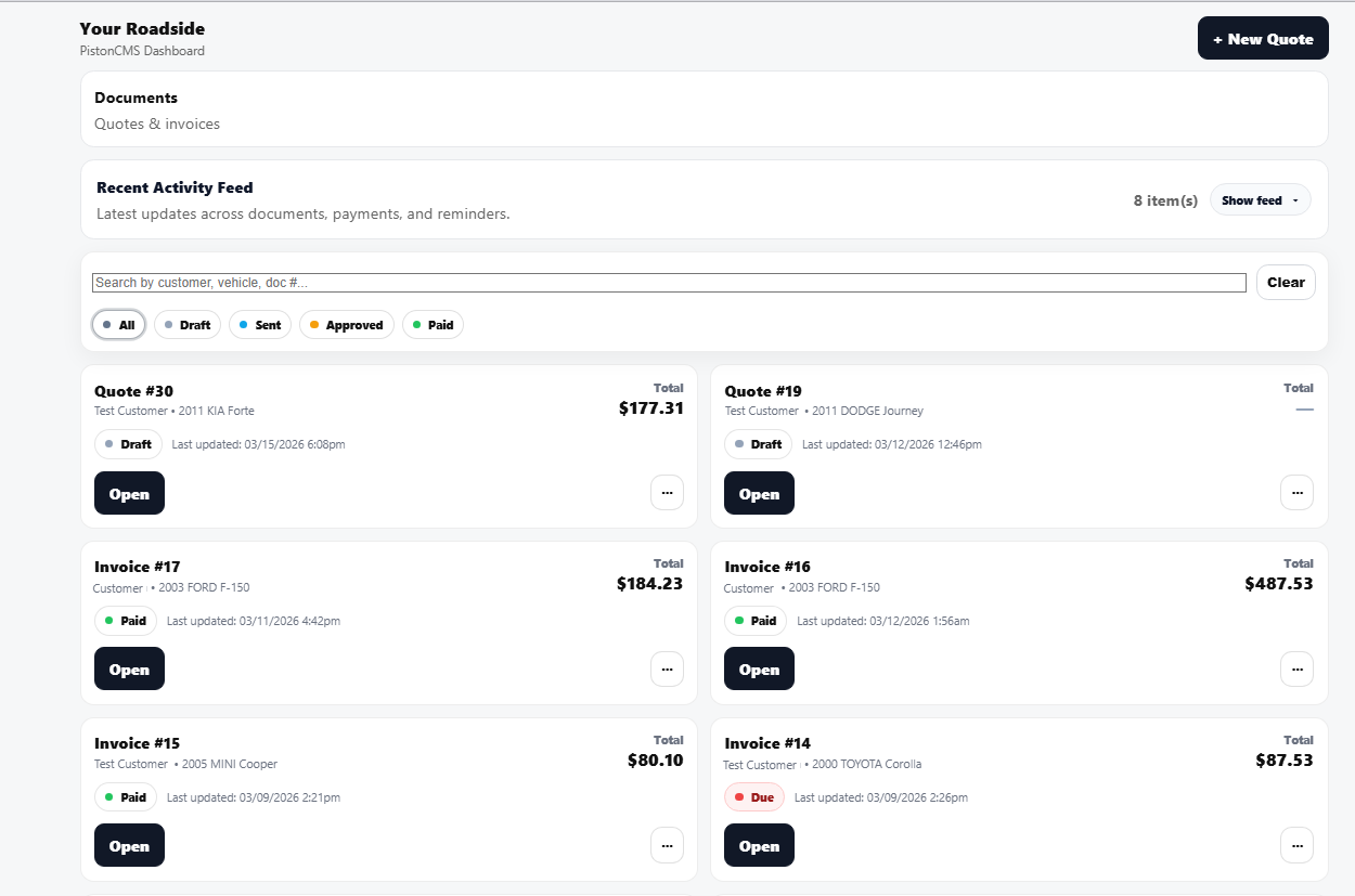 PistonCMS features dashboard preview