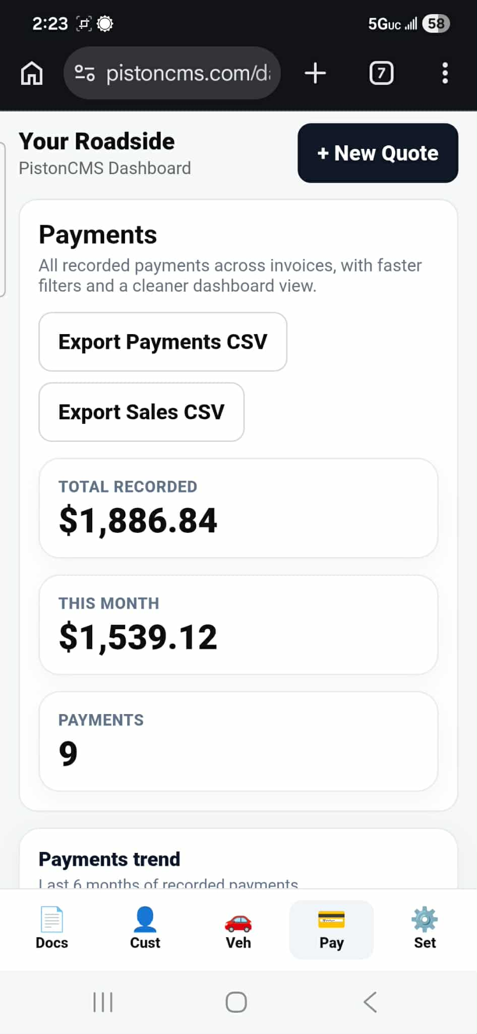 PistonCMS features dashboard preview