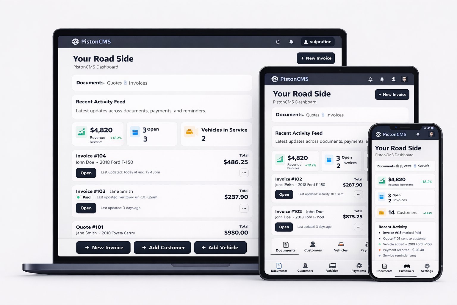 PistonCMS dashboard preview