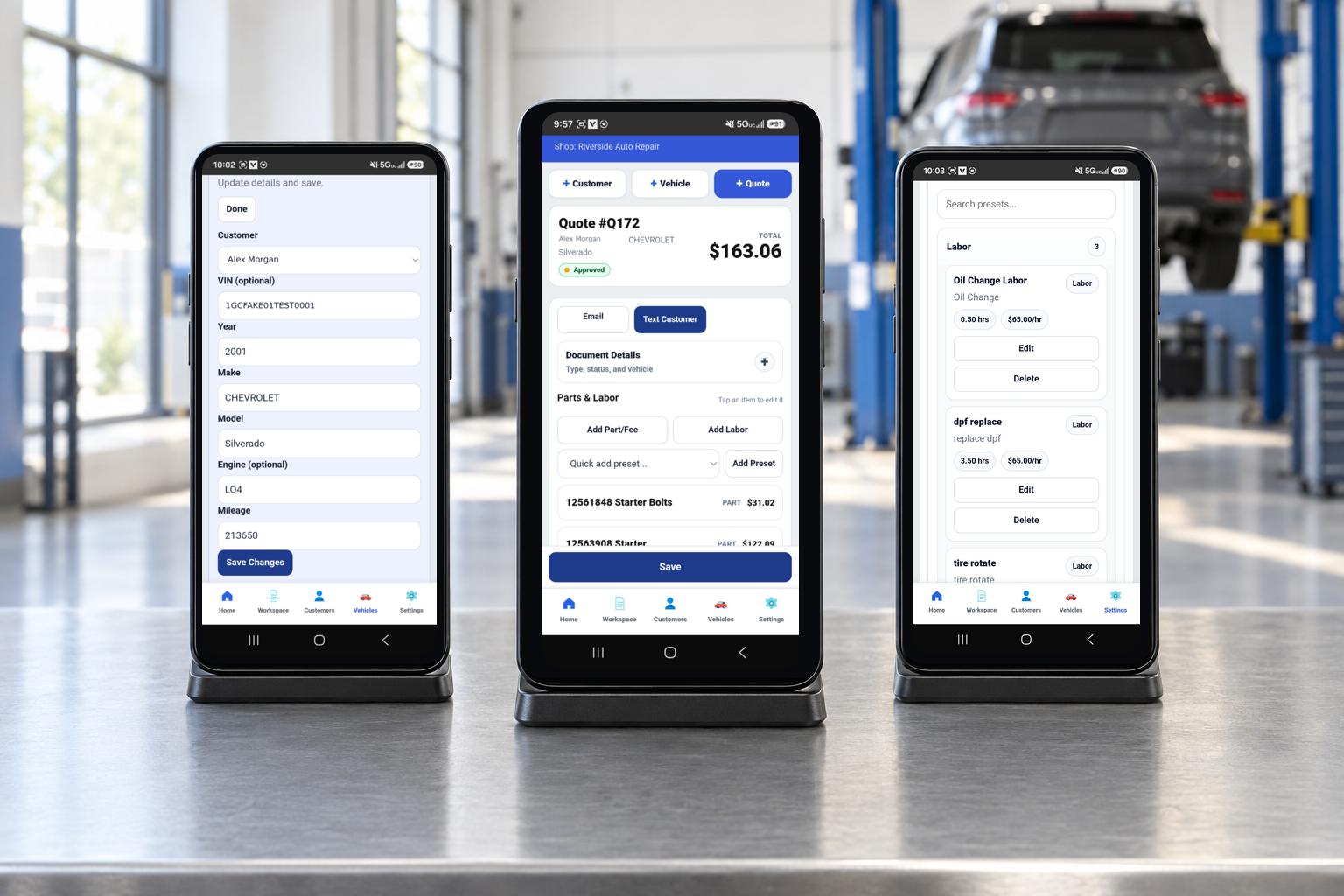 PistonCMS reusable labor presets on a mobile device