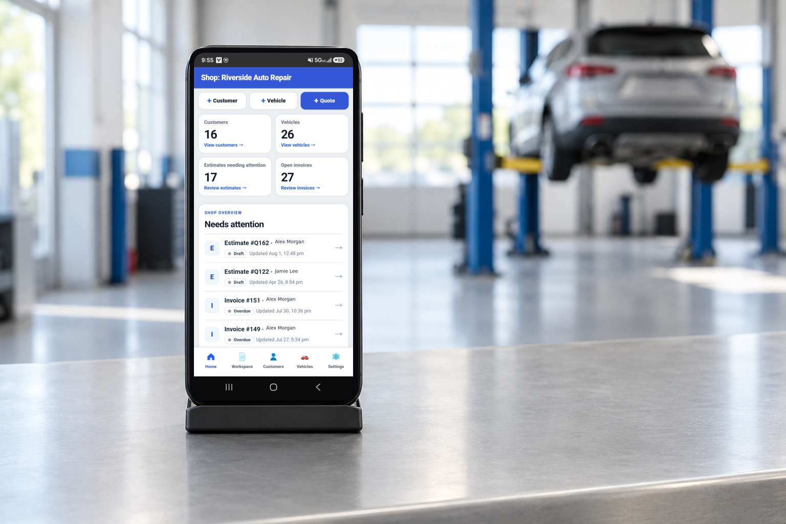 PistonCMS mobile dashboard showing work that needs attention